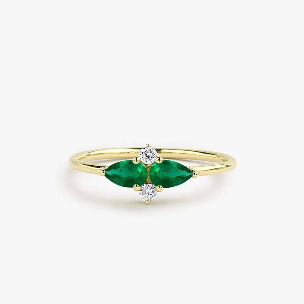 Pear Shape Emerald and Diamond Cluster Ring