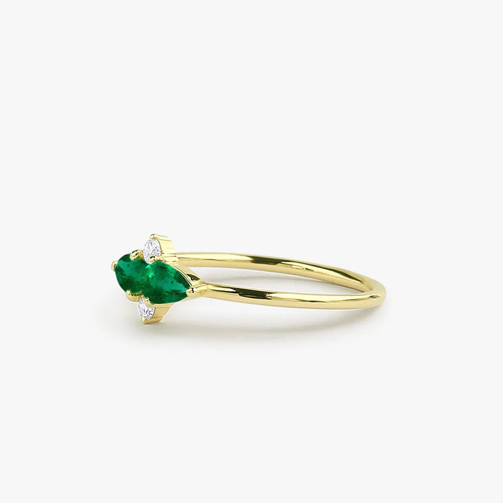 Pear Shape Emerald and Diamond Cluster Ring - Image 5