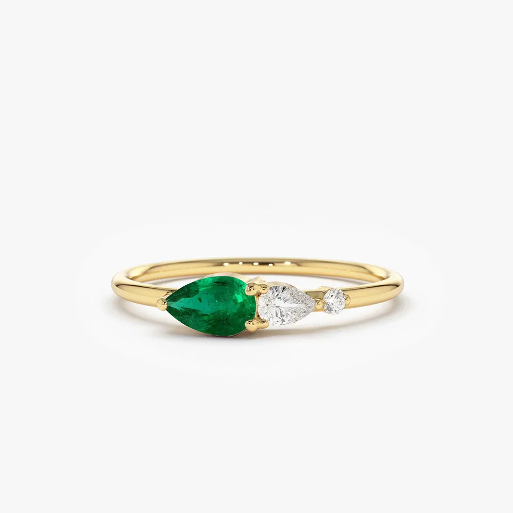 Pear Shape Emerald and Diamond Ring