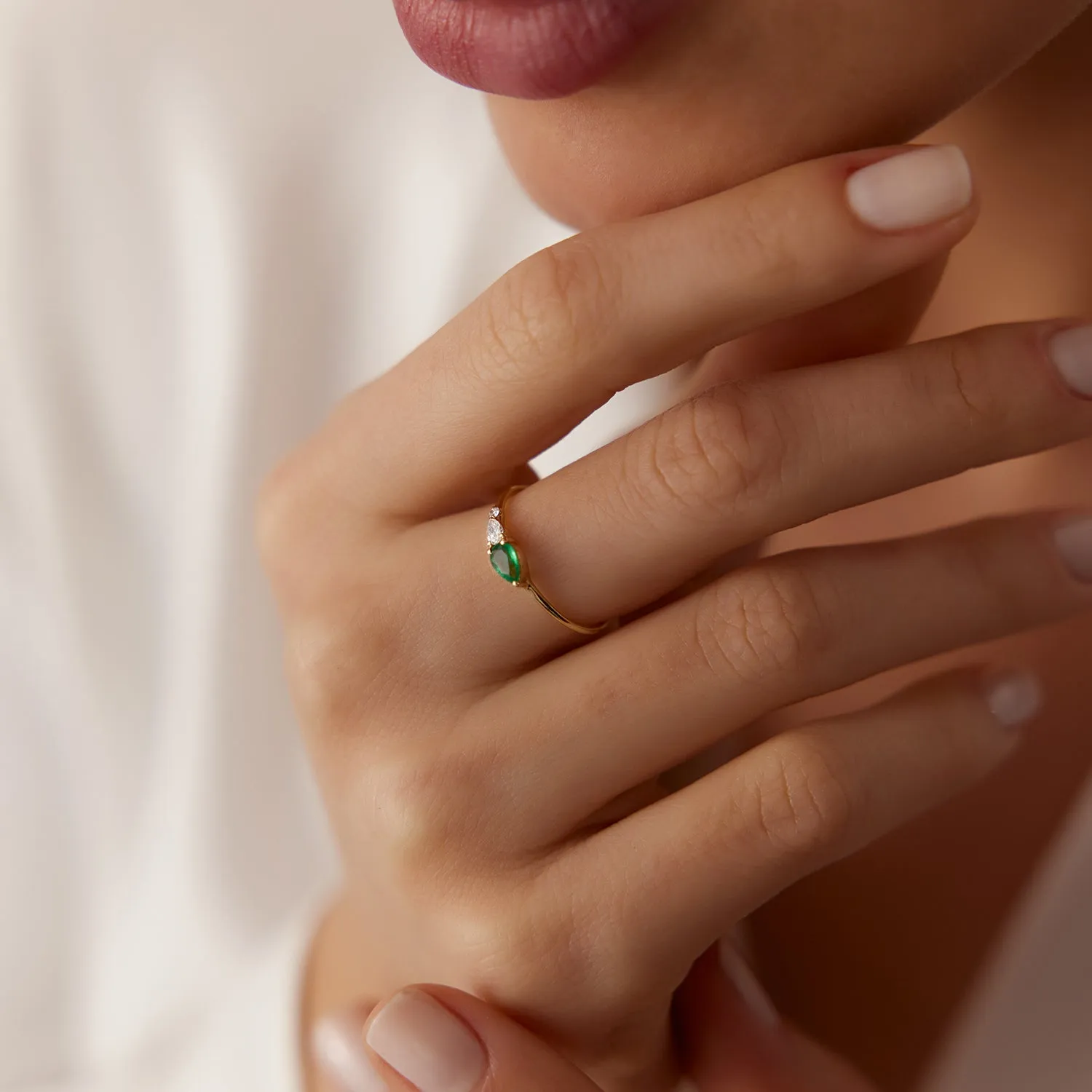Pear Shape Emerald and Diamond Ring - Image 2