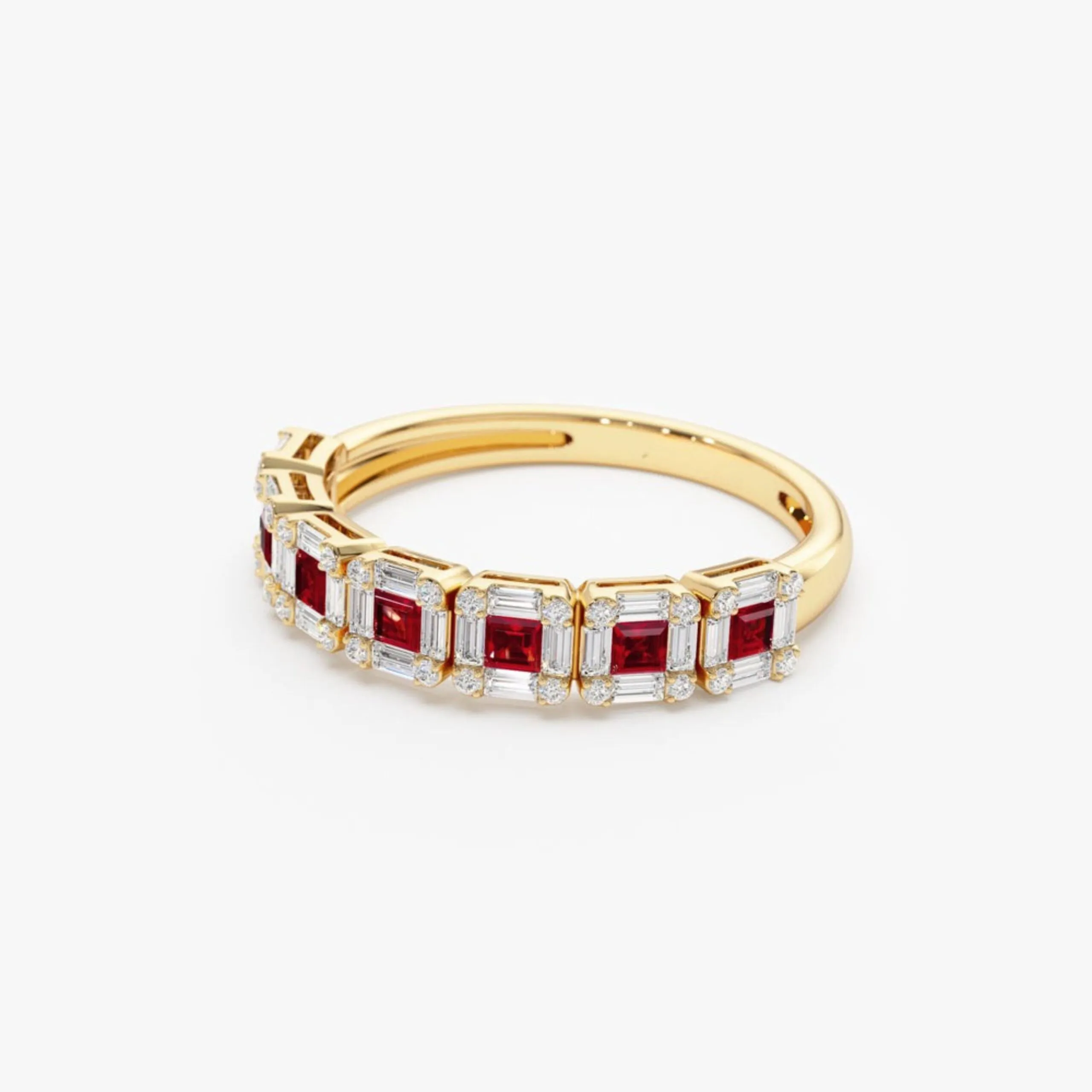Princess Cut Ruby W Baguette and Round Diamond Ring - Image 4