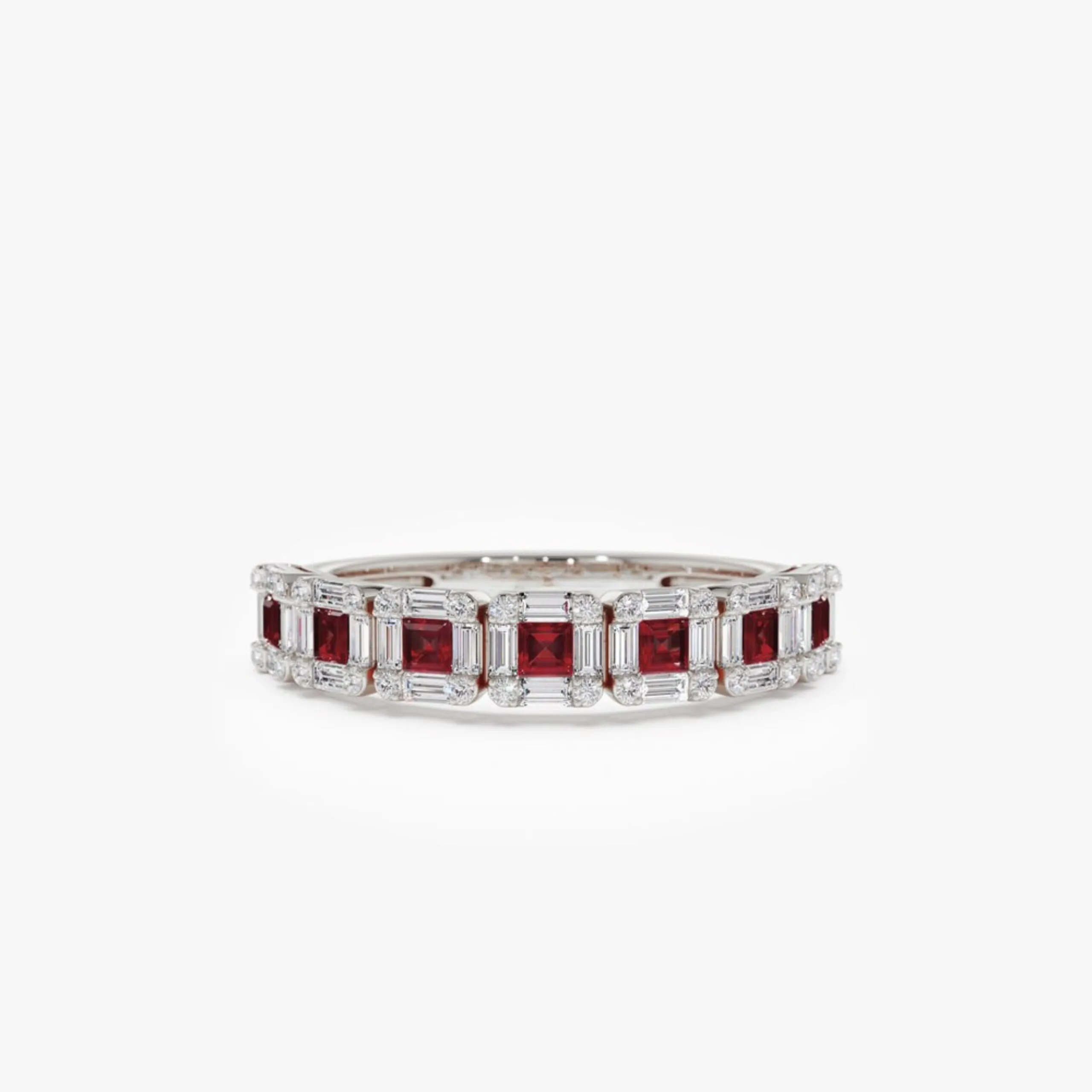 Princess Cut Ruby W Baguette and Round Diamond Ring - Image 2