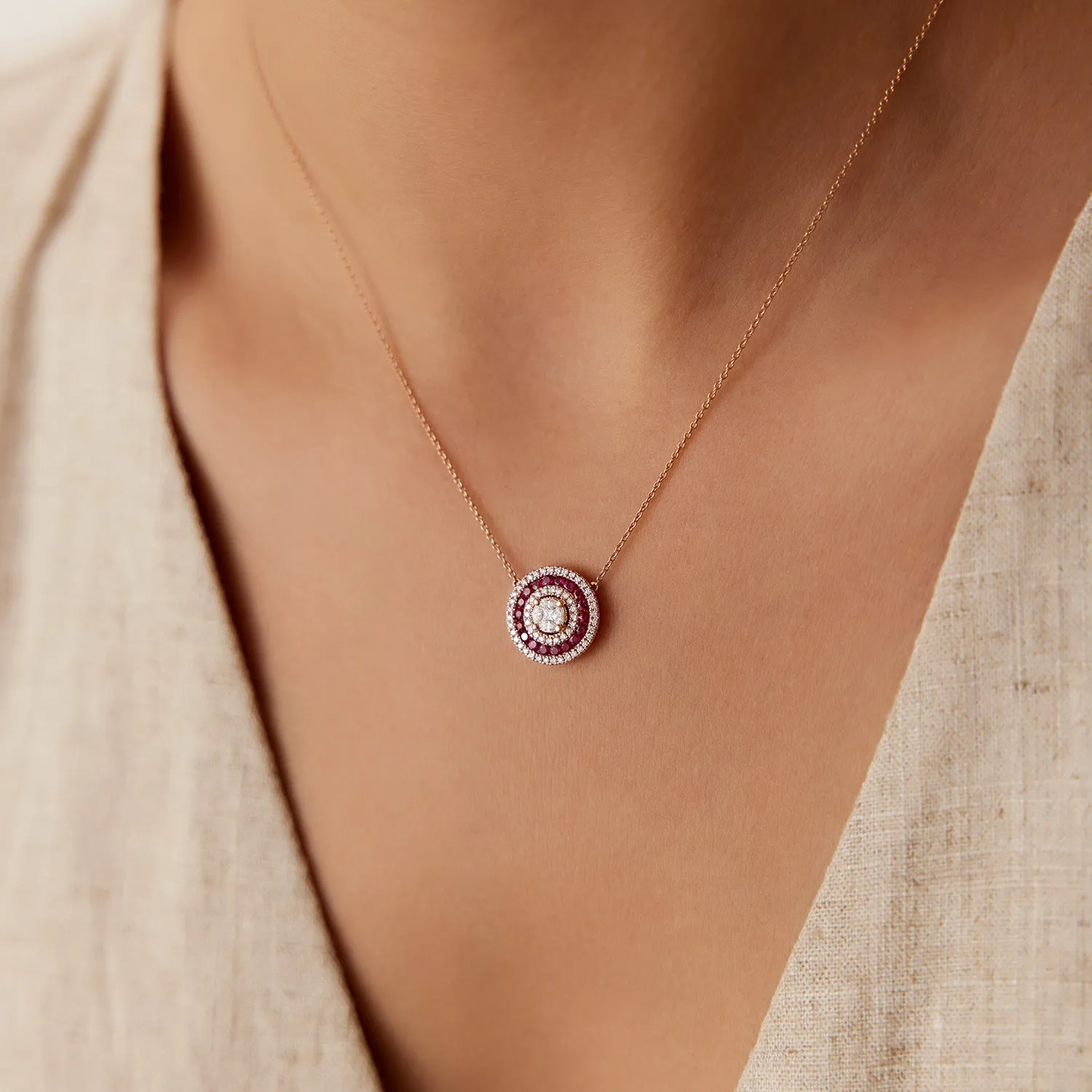 Round Diamond Ruby Necklace - Image 3