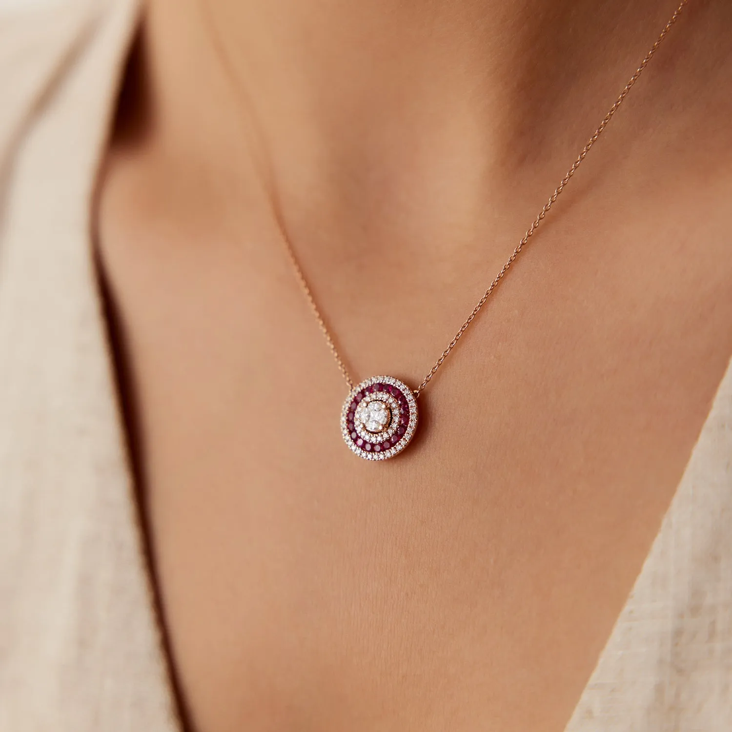 Round Diamond Ruby Necklace - Image 4