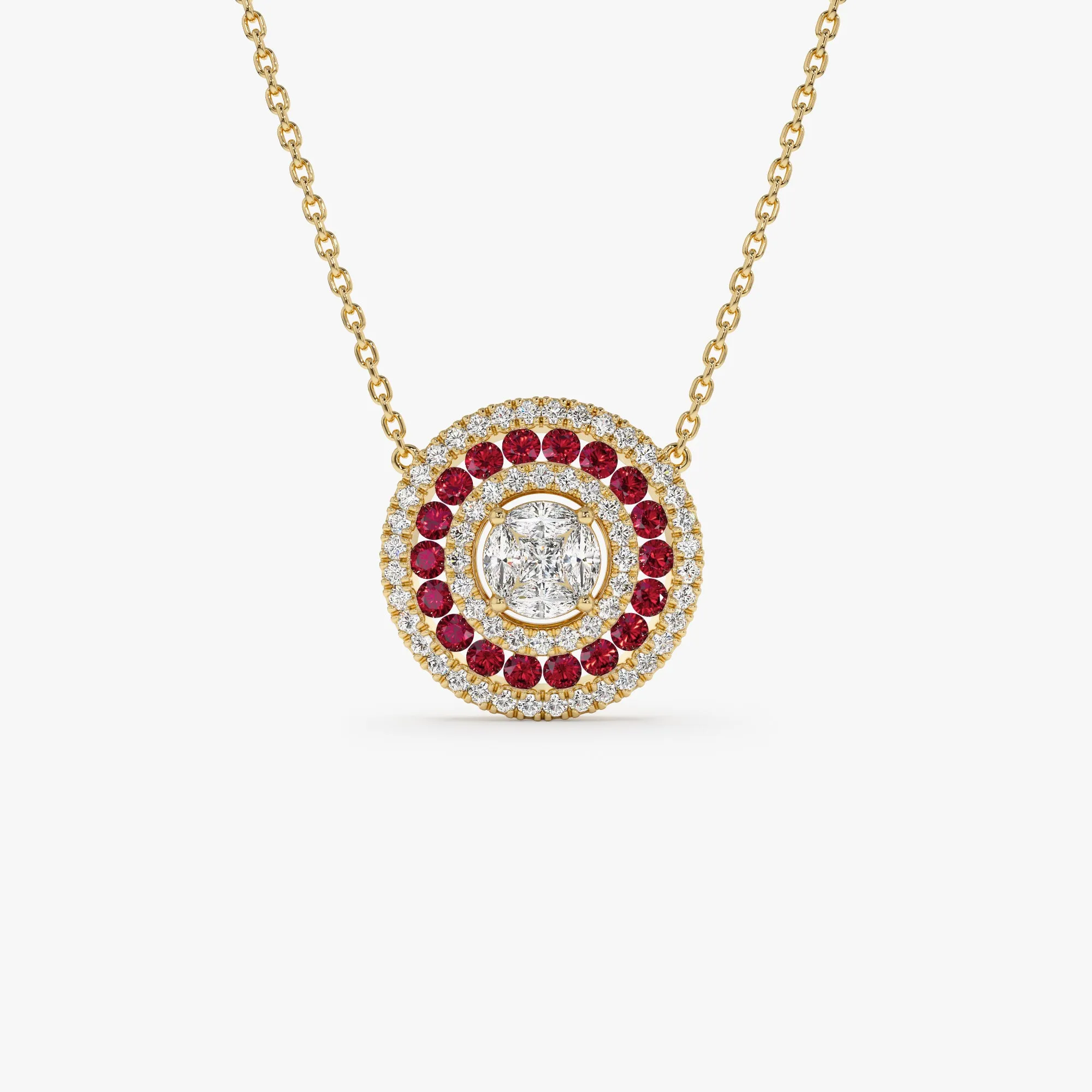 Round Diamond Ruby Necklace