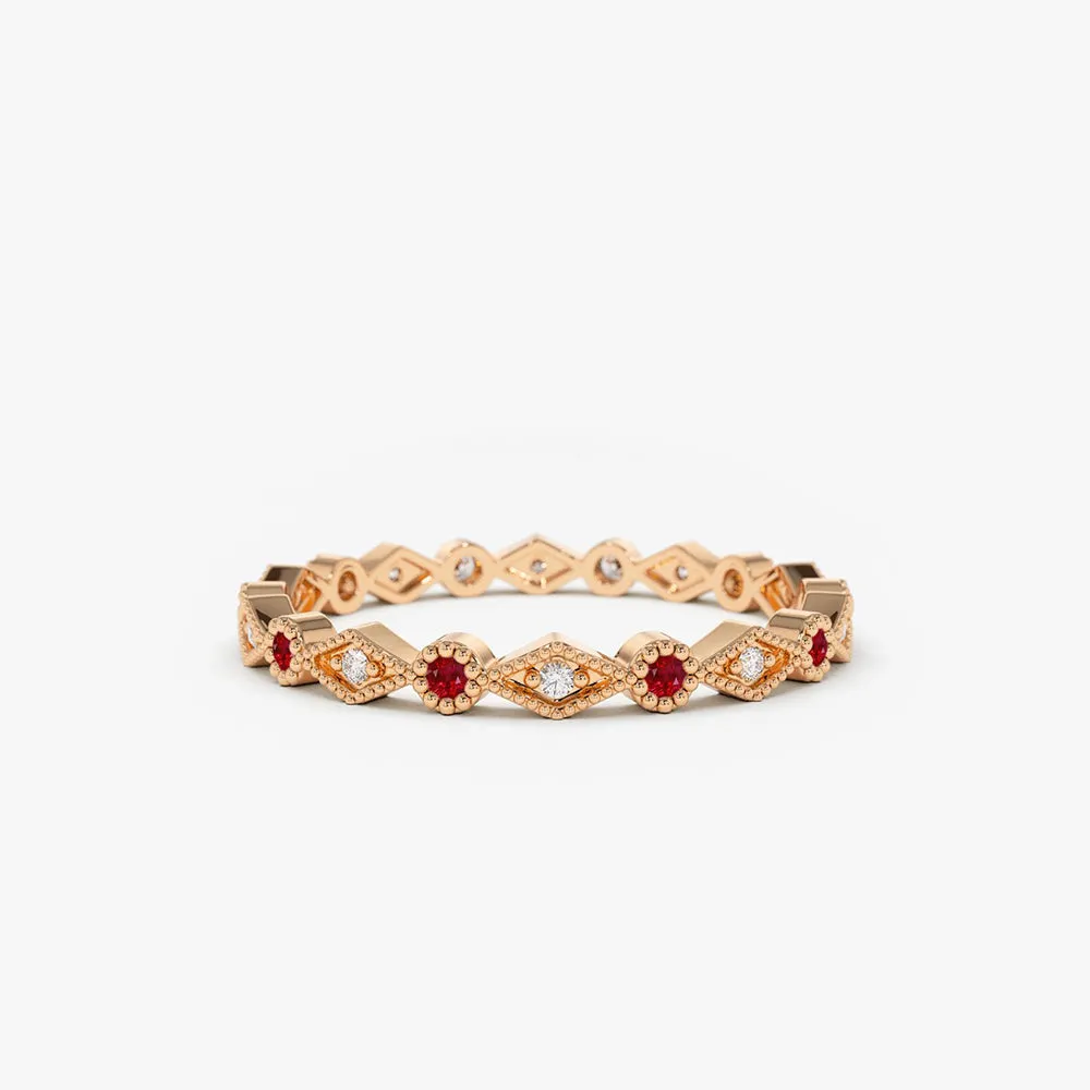 Ruby Art Deco Wedding Band - Image 6