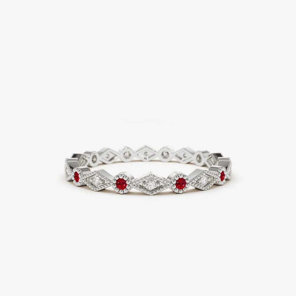 Ruby Art Deco Wedding Band - Image 7
