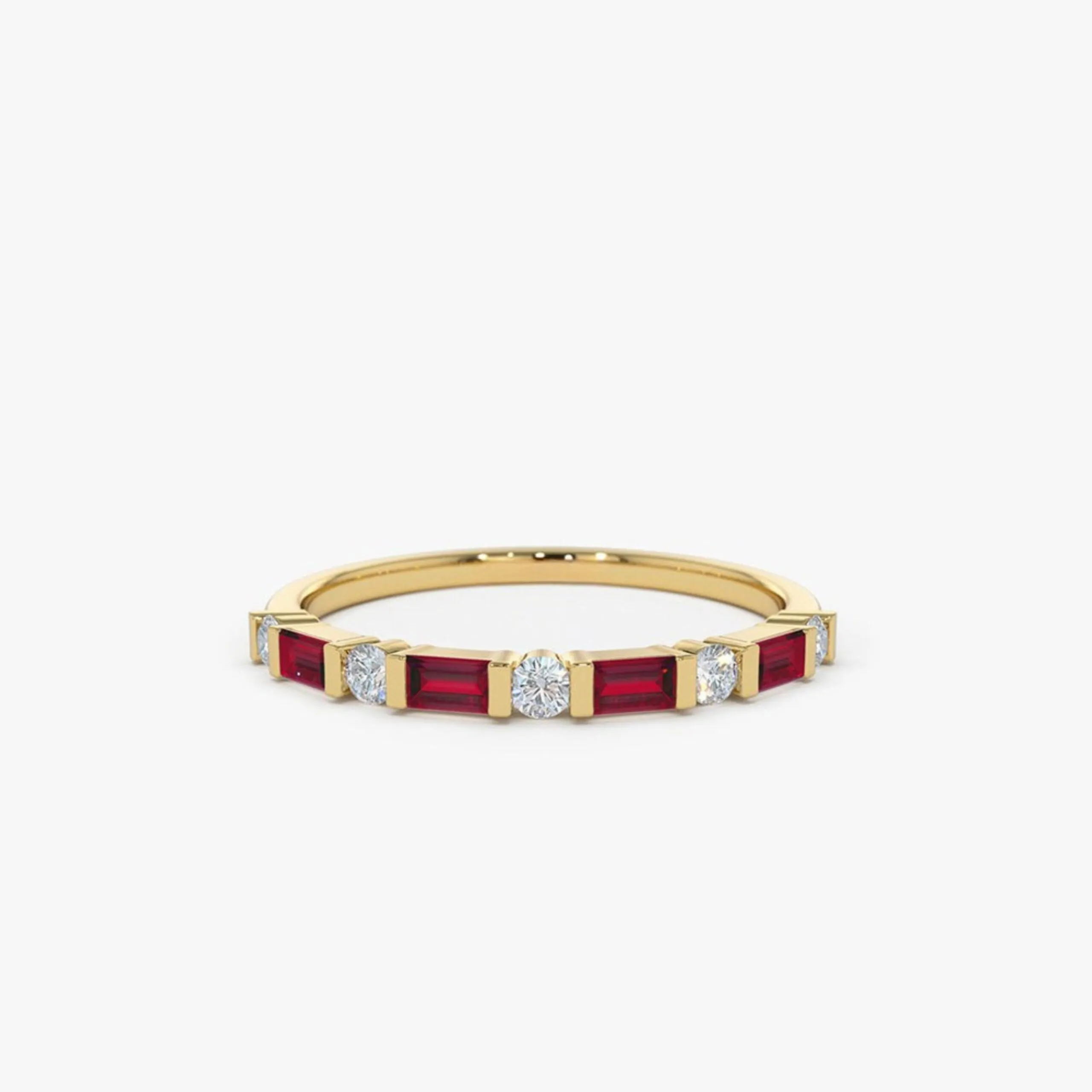 Ruby Baguette and Diamond Stackable Wedding Ring