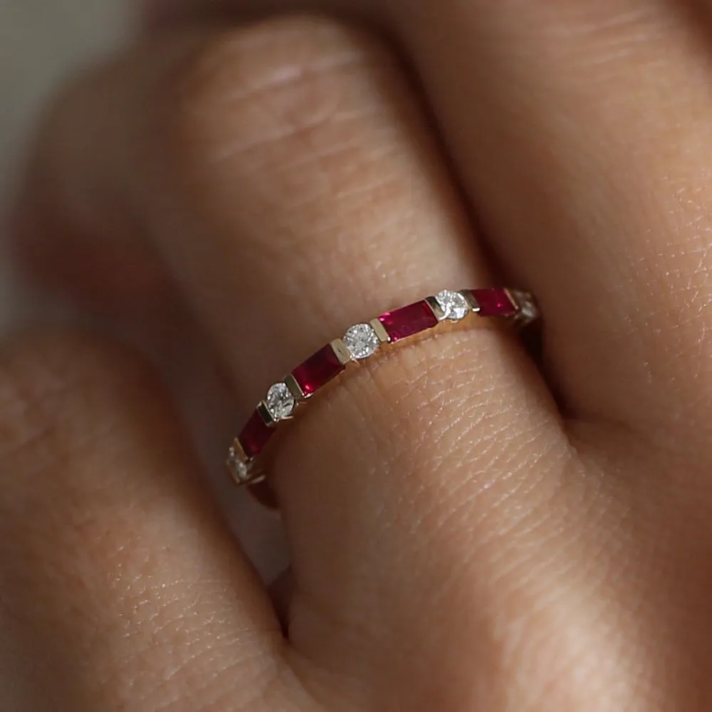 Ruby Baguette and Diamond Stackable Wedding Ring - Image 7