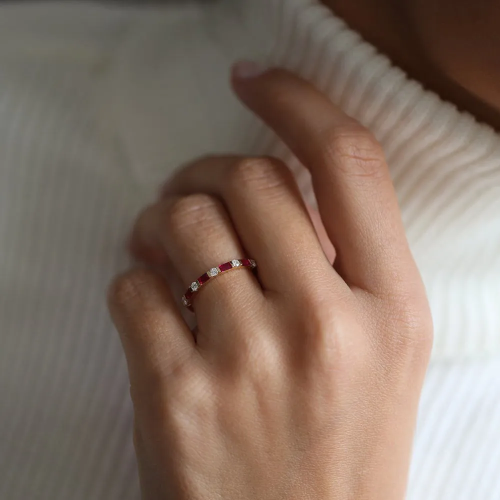 Ruby Baguette and Diamond Stackable Wedding Ring - Image 5