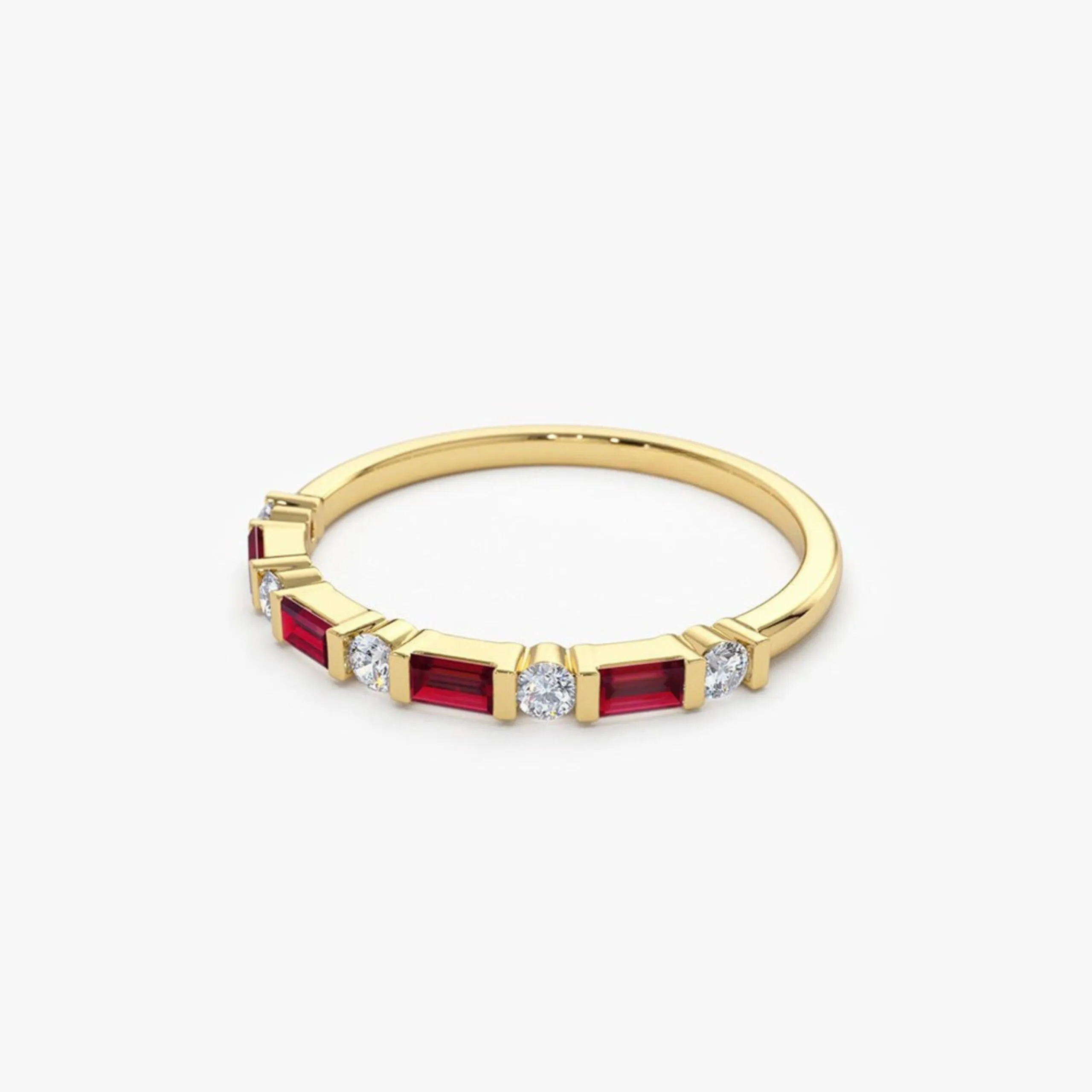 Ruby Baguette and Diamond Stackable Wedding Ring - Image 4