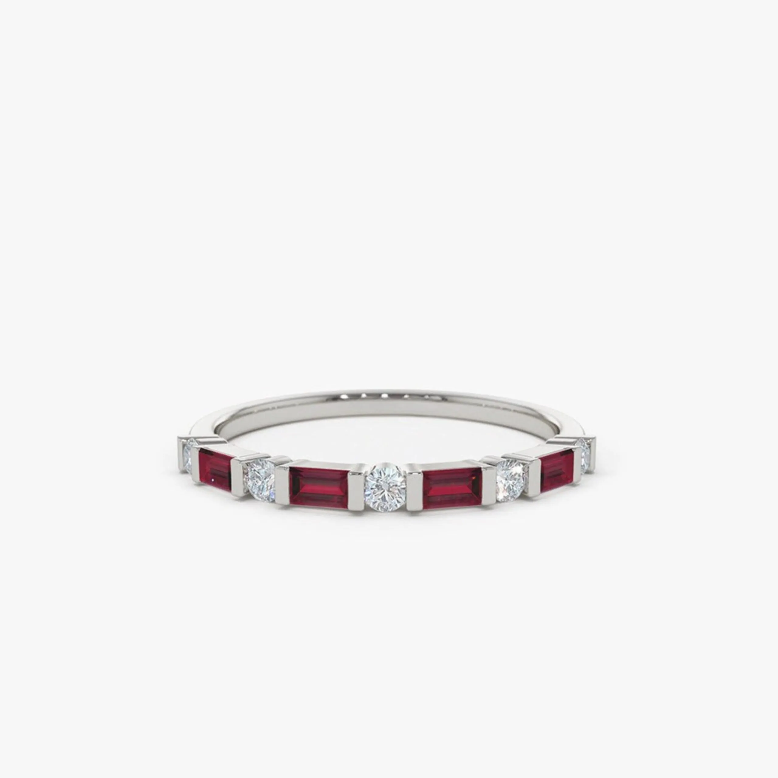 Ruby Baguette and Diamond Stackable Wedding Ring - Image 2