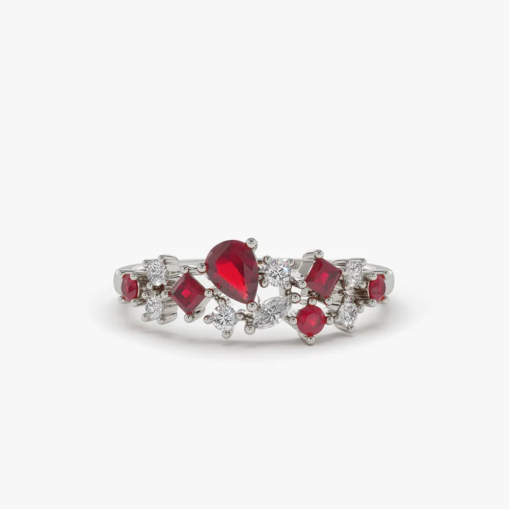 Ruby and Diamond Mixed Shape Cluster Ring - Image 5