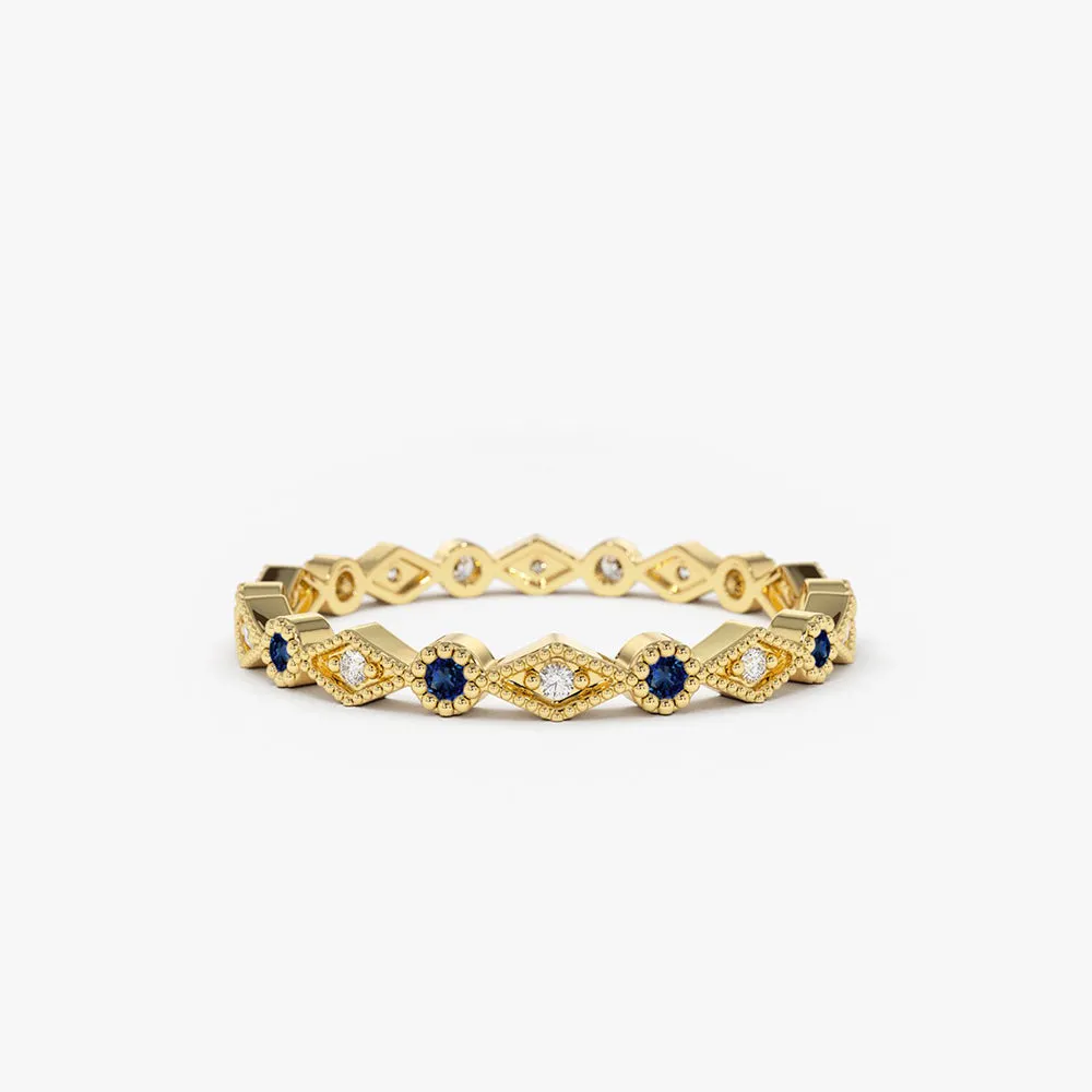 Sapphire Art Deco Wedding Band