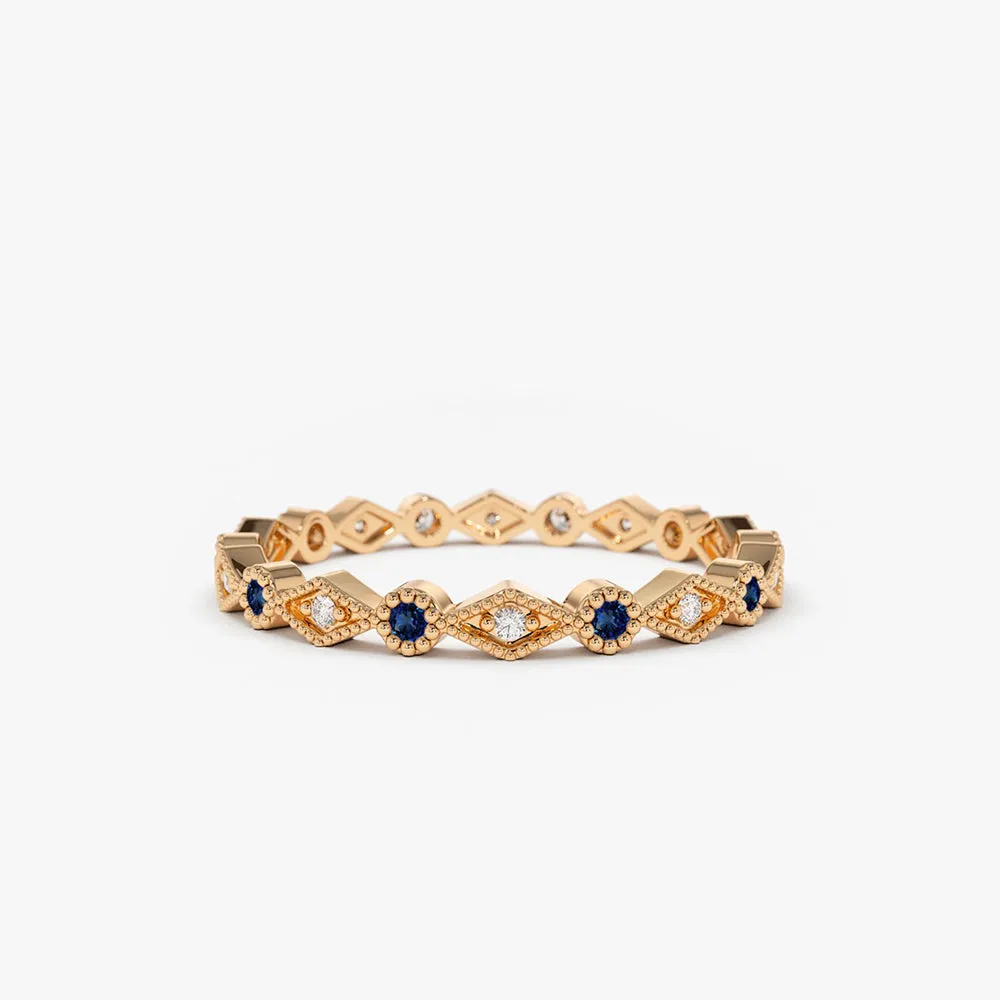 Sapphire Art Deco Wedding Band - Image 7