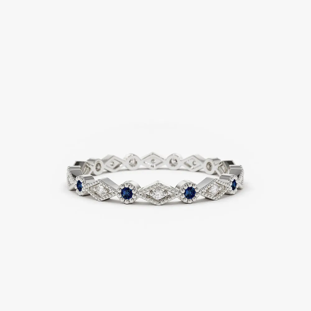 Sapphire Art Deco Wedding Band - Image 8