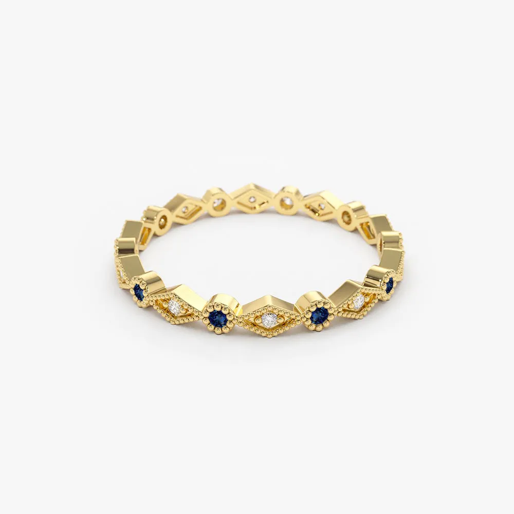 Sapphire Art Deco Wedding Band - Image 9