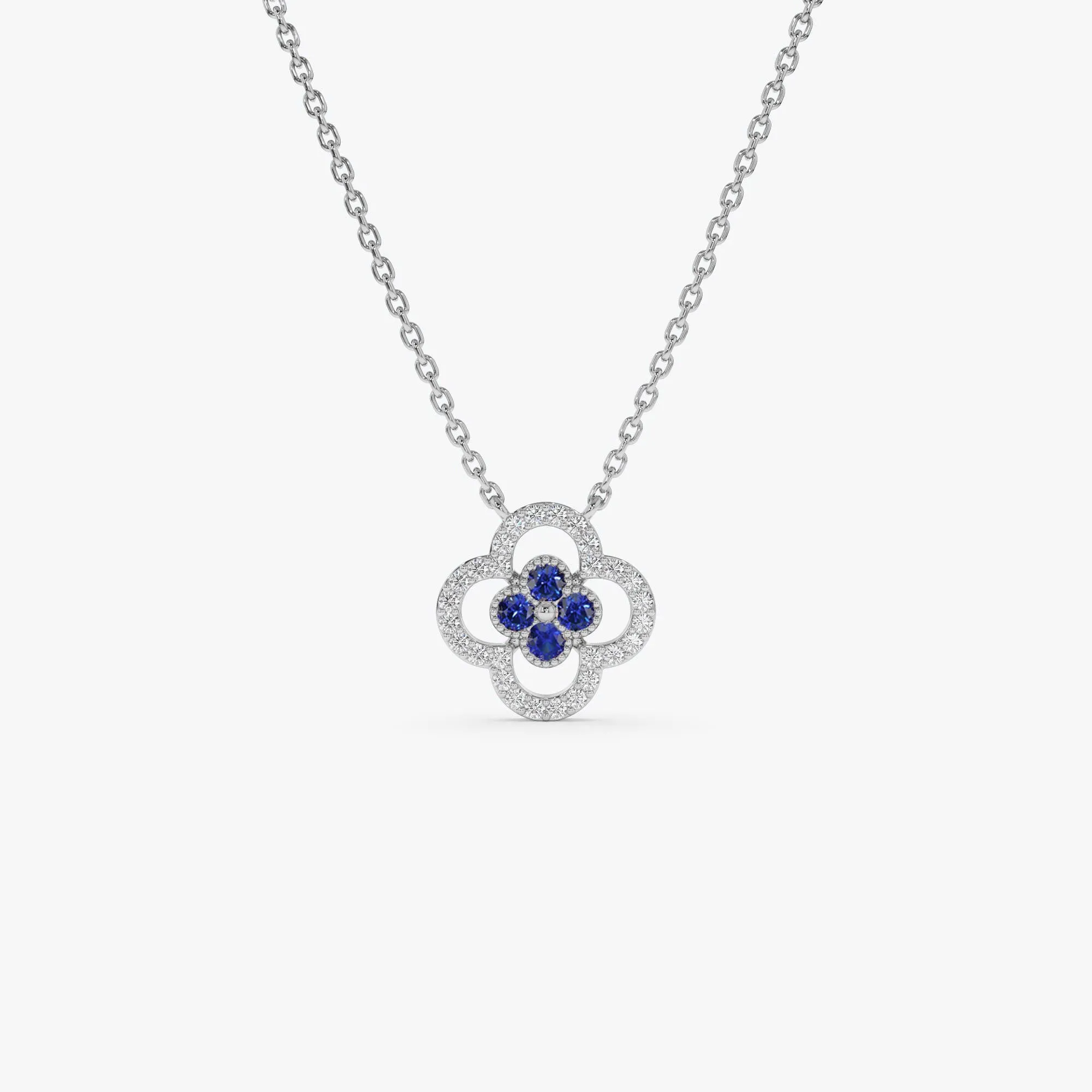 Sapphire Clover Necklace in Halo Setting - Image 6