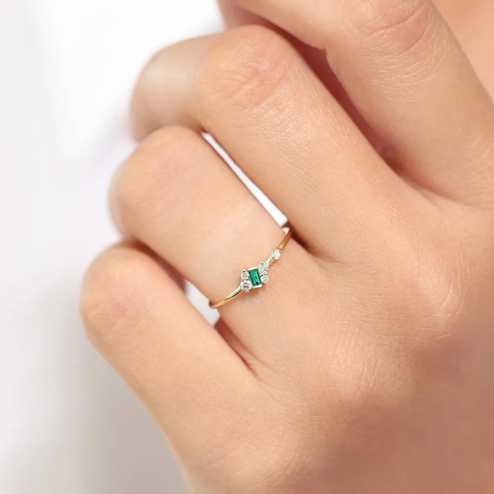 Slanted Baguette Emerald Ring - Image 3