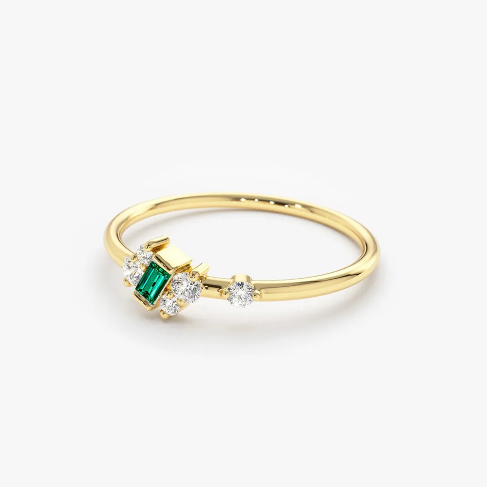 Slanted Baguette Emerald Ring - Image 6