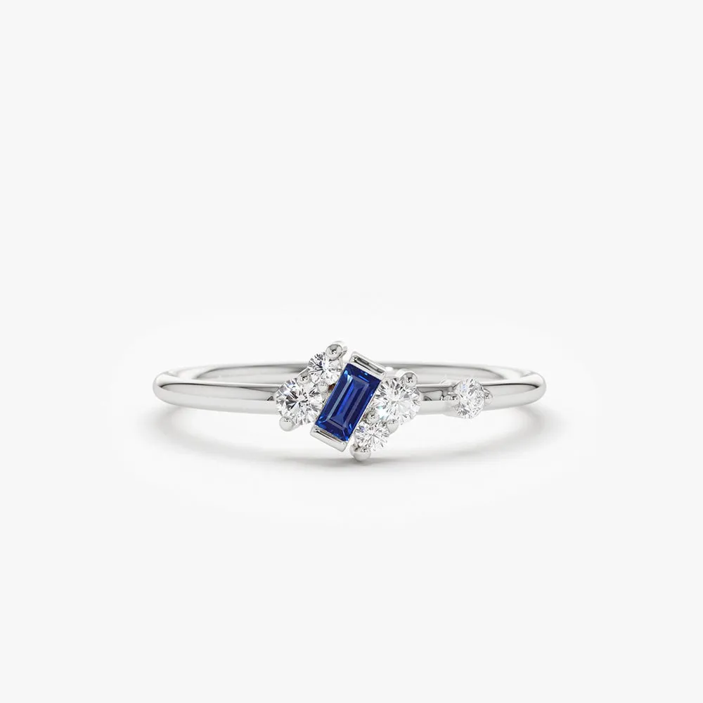 Slanted Baguette Sapphire Ring - Image 5