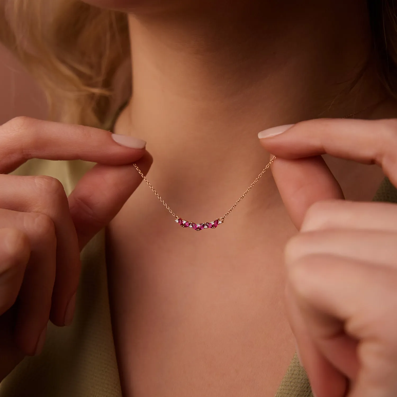 Slanted Ruby and Round Diamond Necklace - Image 4