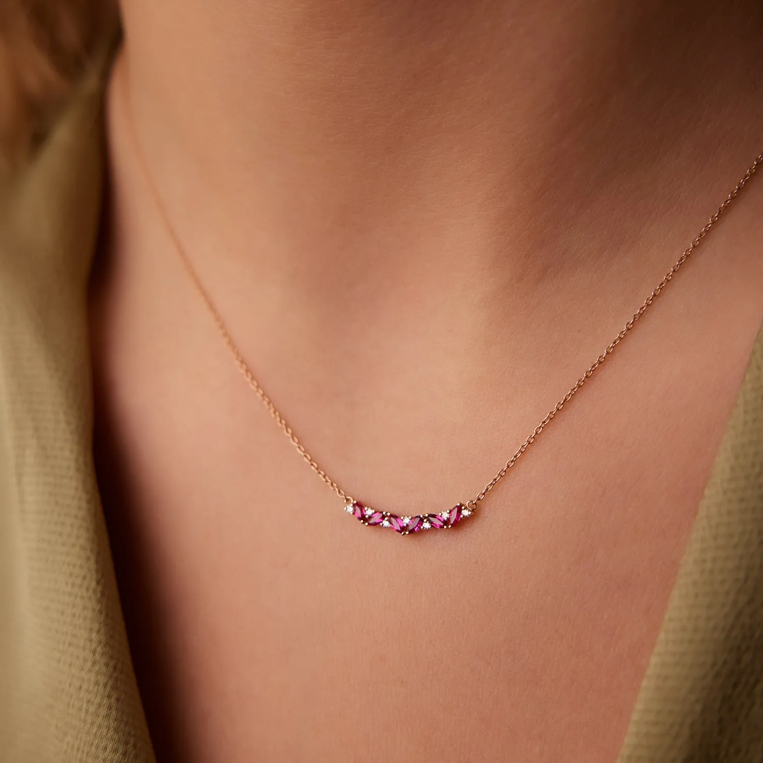 Slanted Ruby and Round Diamond Necklace - Image 2