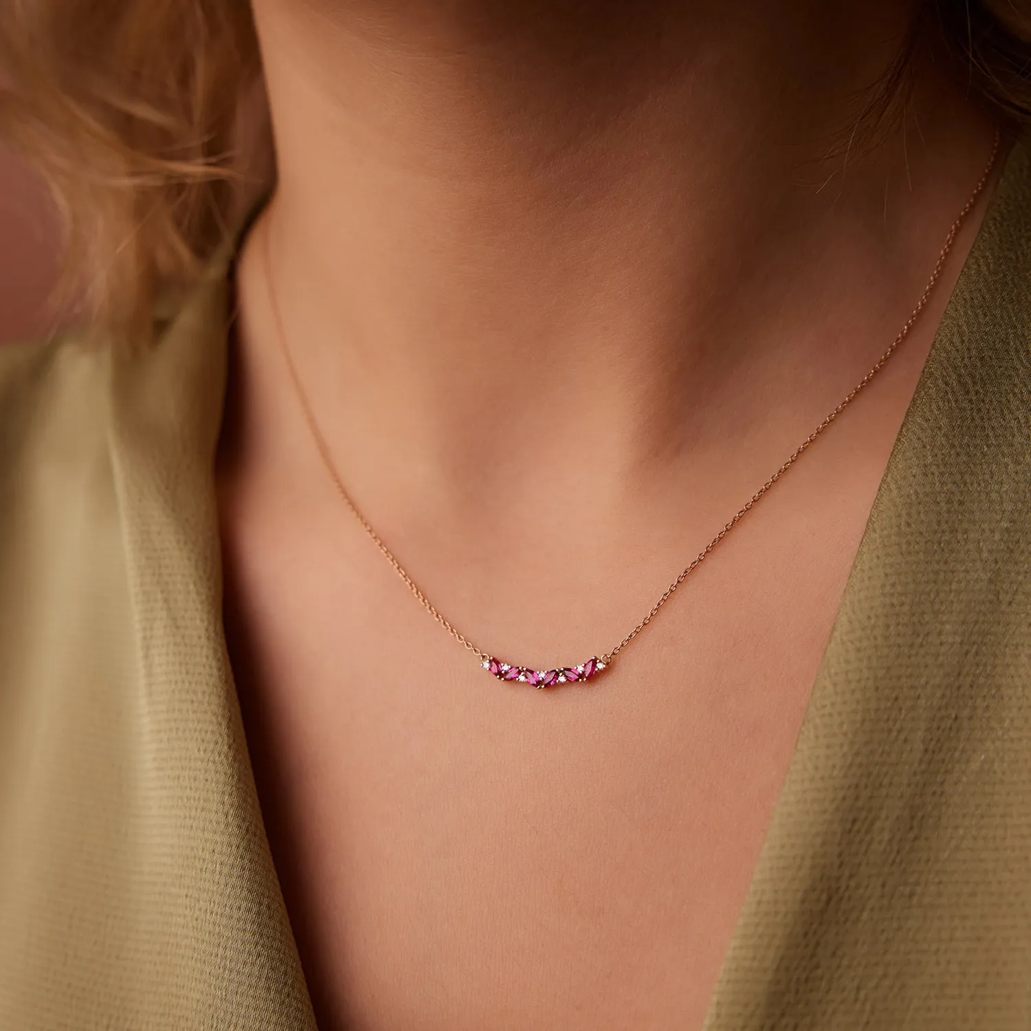 Slanted Ruby and Round Diamond Necklace - Image 3