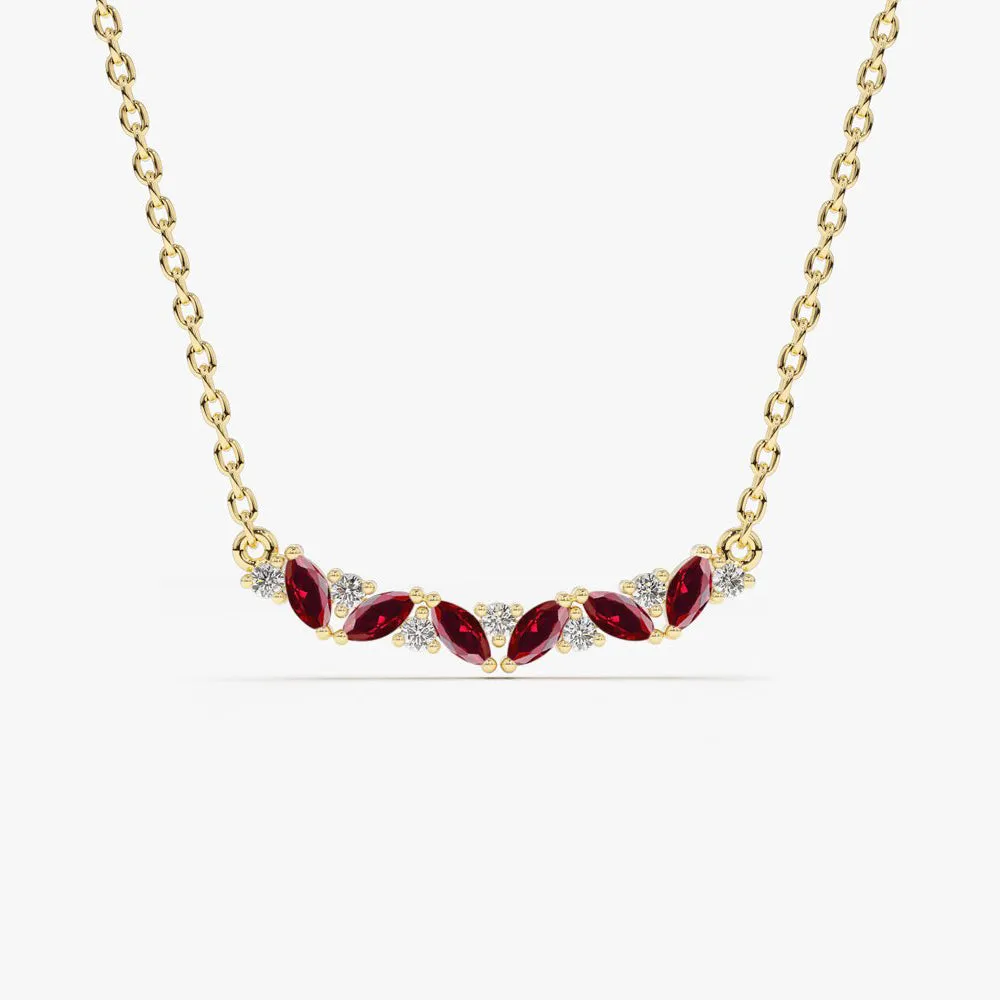 Slanted Ruby and Round Diamond Necklace