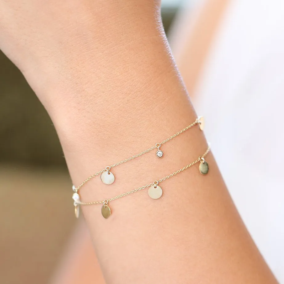 Solid Gold Dangling Diamond Bracelet With Dangling Gold Disc - Image 2