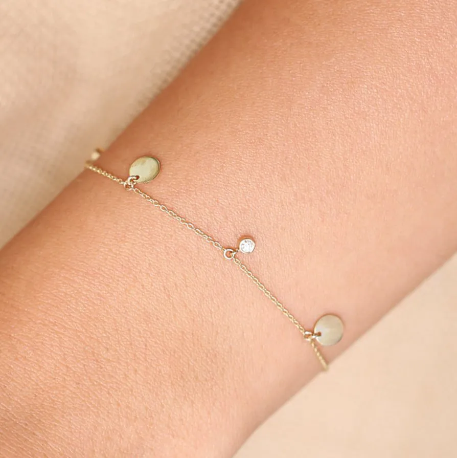 Solid Gold Dangling Diamond Bracelet With Dangling Gold Disc - Image 3
