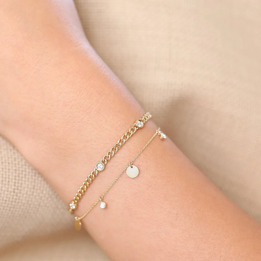 Solid Gold Dangling Diamond Bracelet With Dangling Gold Disc - Image 4