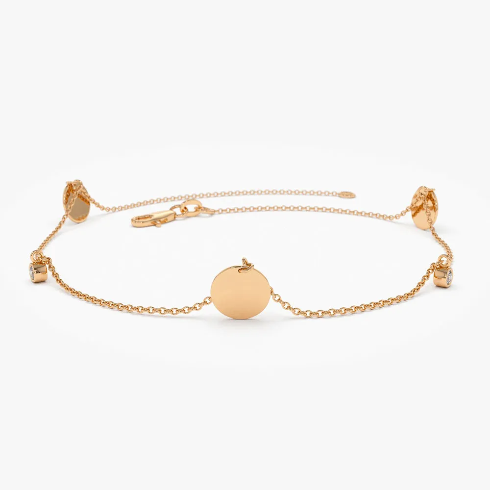 Solid Gold Dangling Diamond Bracelet With Dangling Gold Disc - Image 5