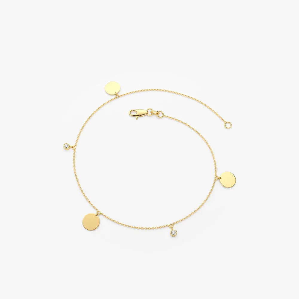 Solid Gold Dangling Diamond Bracelet With Dangling Gold Disc - Image 7