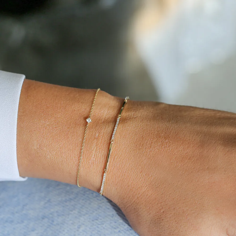 Solid Gold Pave Diamond Bar Bracelet - Image 3