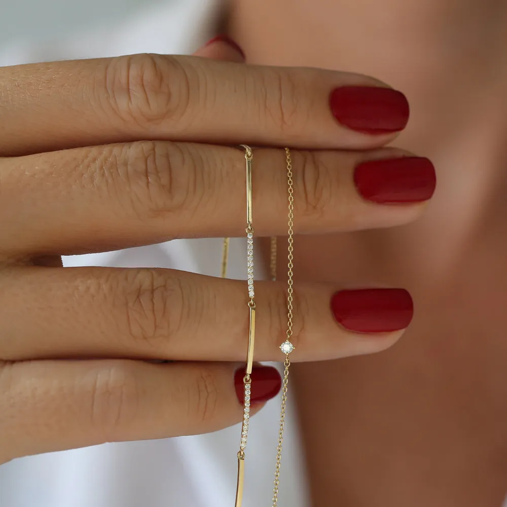 Solid Gold Pave Diamond Bar Bracelet - Image 4