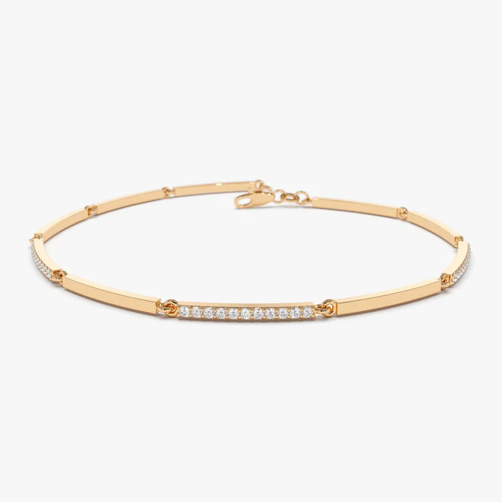 Solid Gold Pave Diamond Bar Bracelet - Image 5