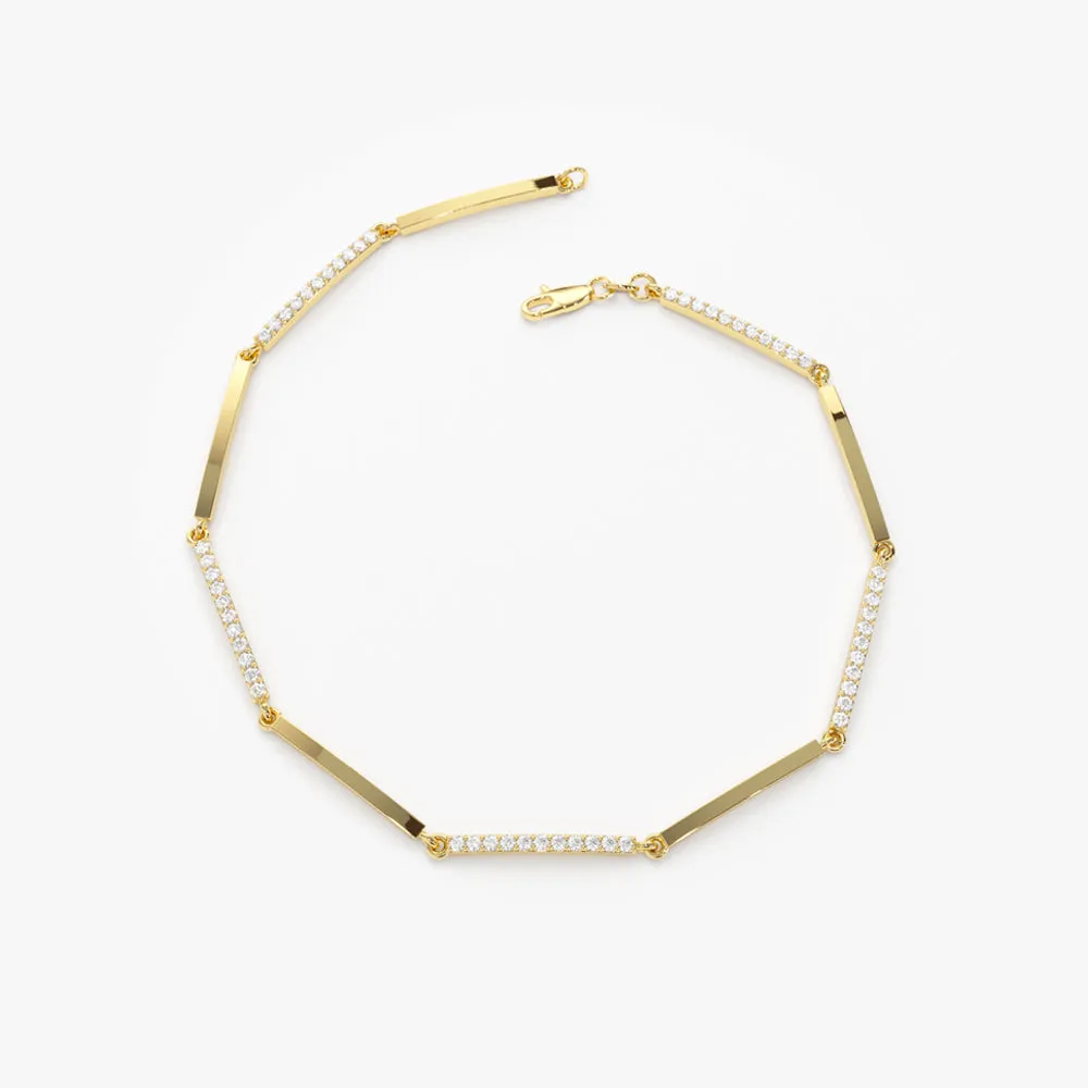 Solid Gold Pave Diamond Bar Bracelet - Image 7