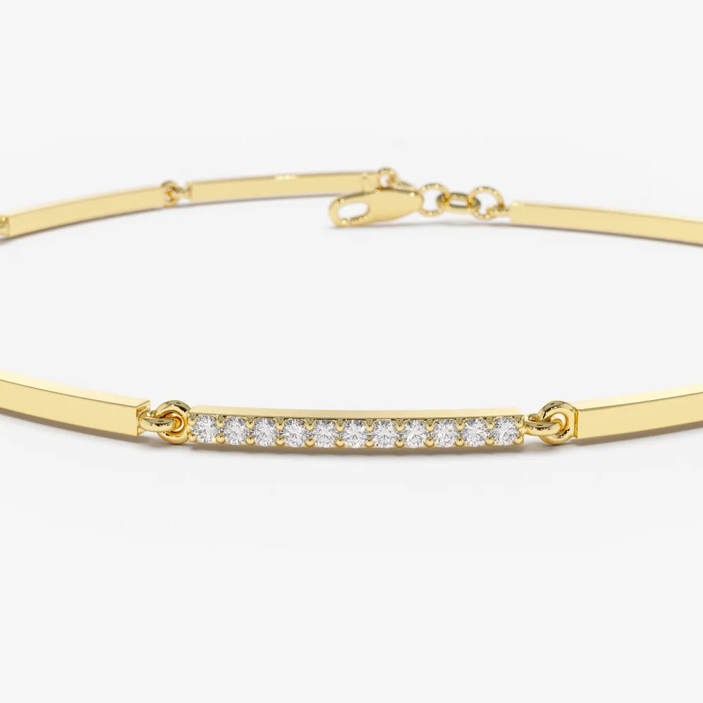 Solid Gold Pave Diamond Bar Bracelet - Image 8