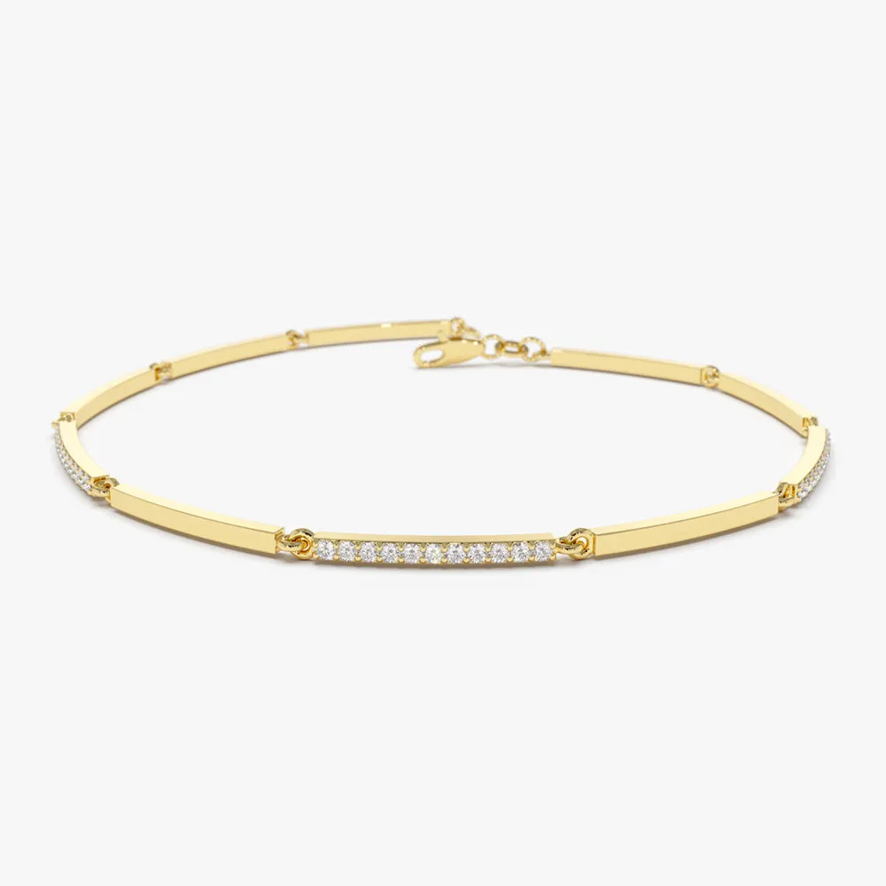 Solid Gold Pave Diamond Bar Bracelet