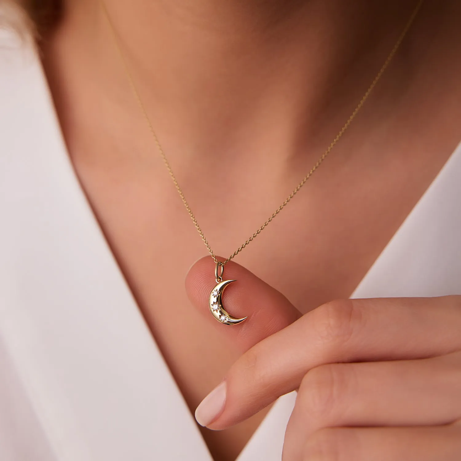 Star Setting Crescent Diamond Necklace - Image 2