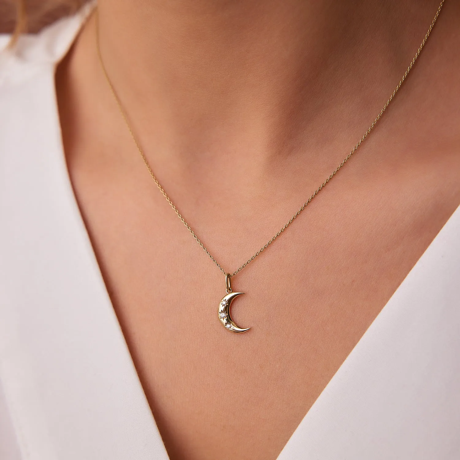 Star Setting Crescent Diamond Necklace - Image 4