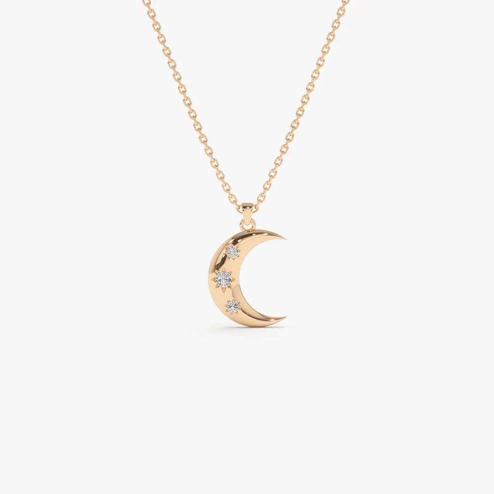 Star Setting Crescent Diamond Necklace - Image 6