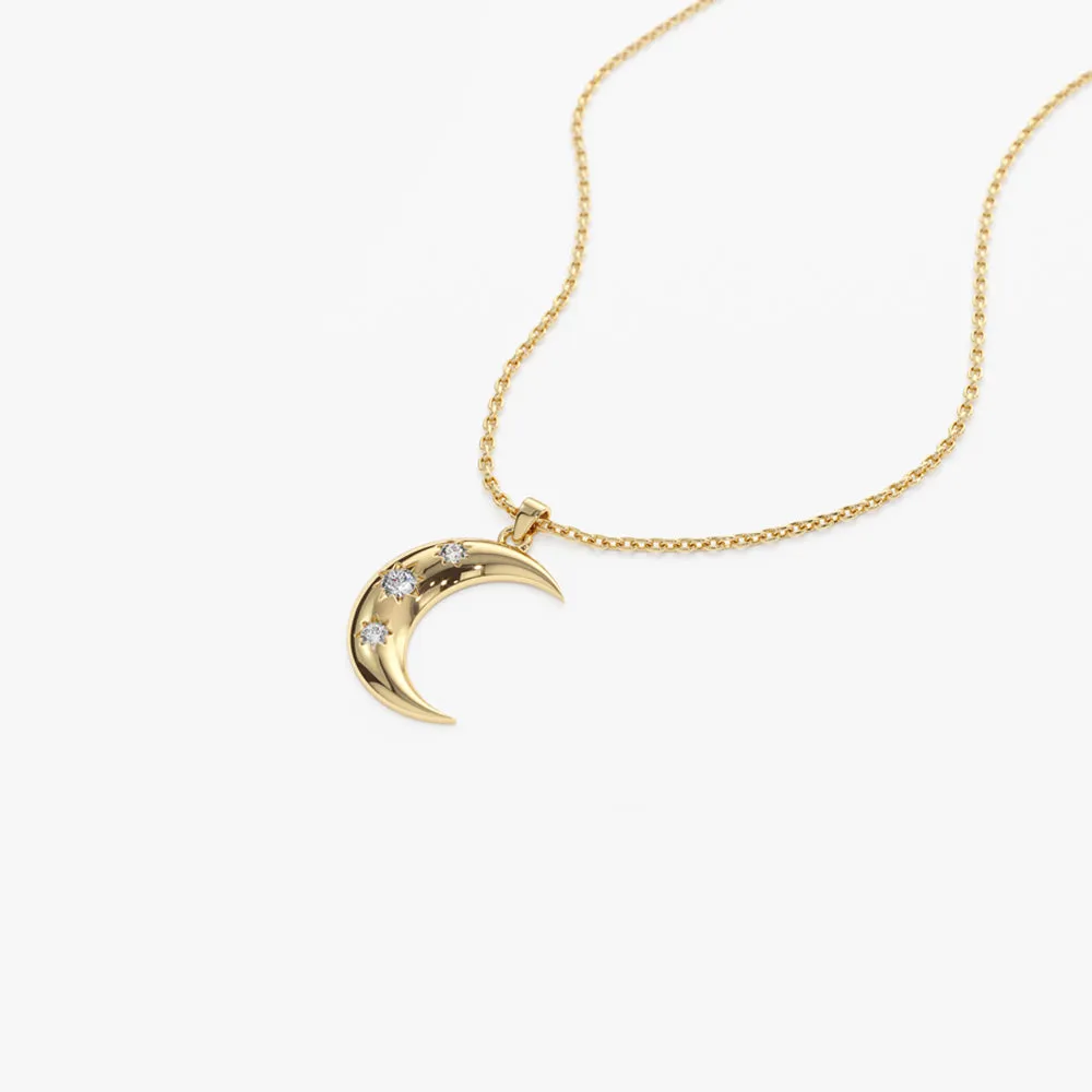 Star Setting Crescent Diamond Necklace - Image 7