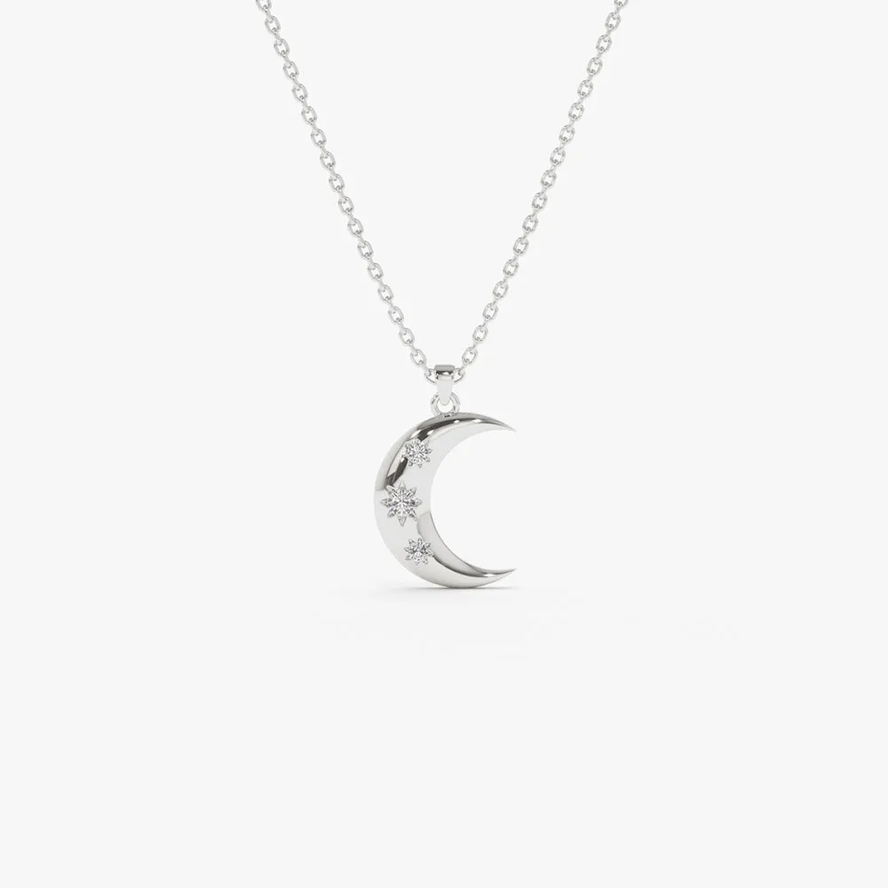 Star Setting Crescent Diamond Necklace - Image 8