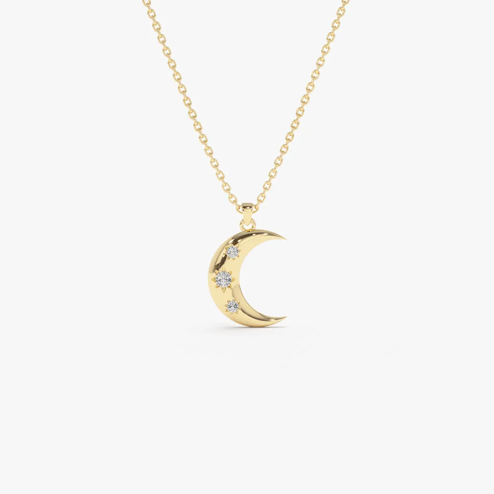 Star Setting Crescent Diamond Necklace
