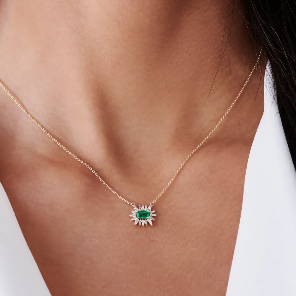 Tapered Baguette Diamond Emerald Necklace - Image 7