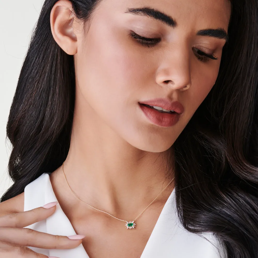Tapered Baguette Diamond Emerald Necklace - Image 5