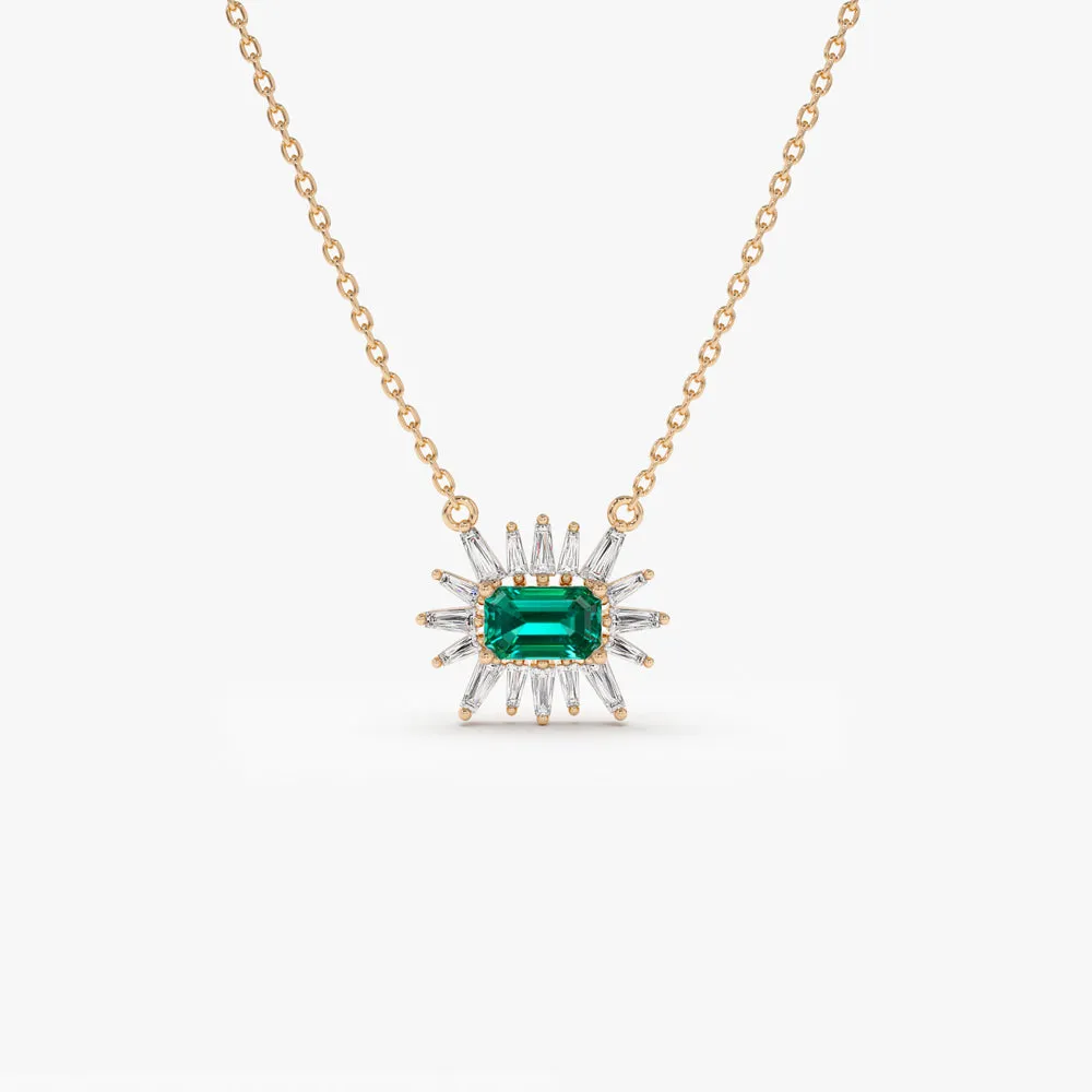 Tapered Baguette Diamond Emerald Necklace - Image 4