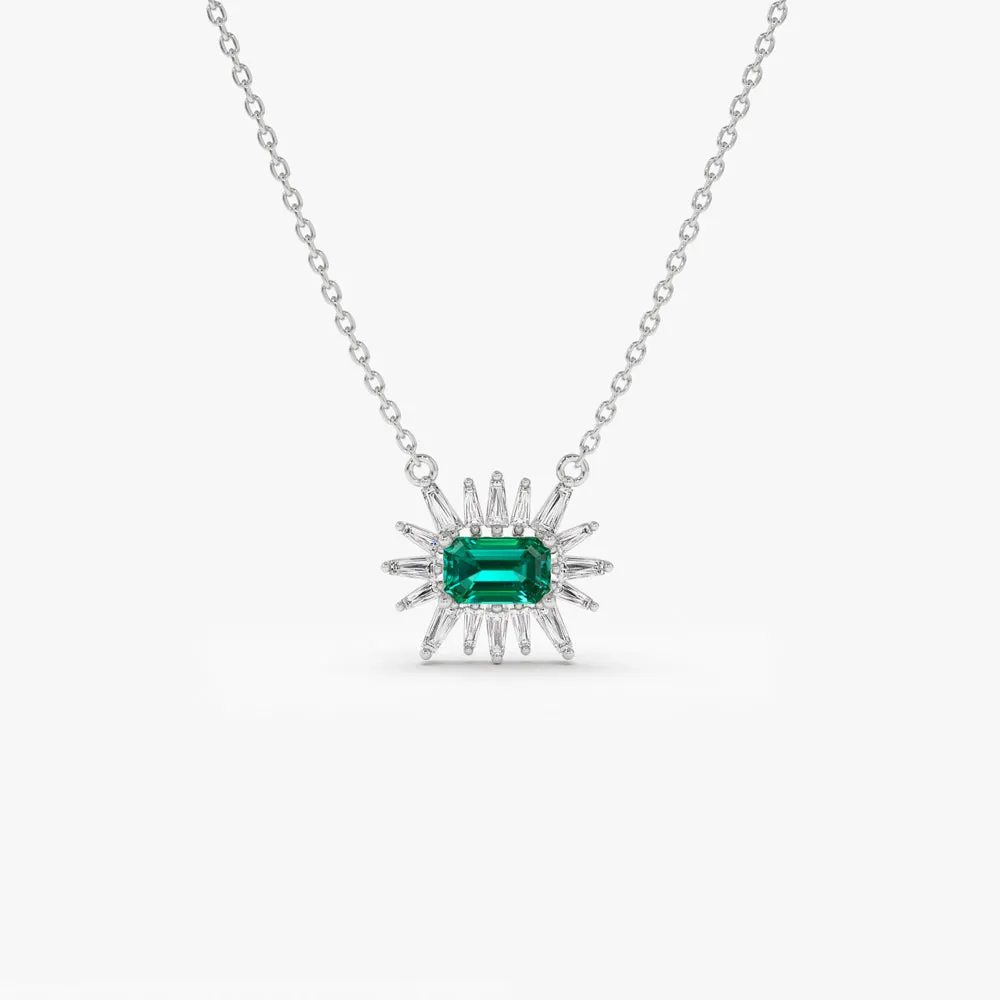 Tapered Baguette Diamond Emerald Necklace - Image 3